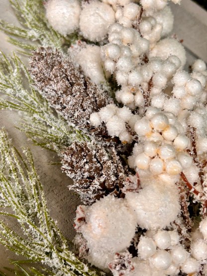28 Inch White Berry Pinecone With Snow Spray