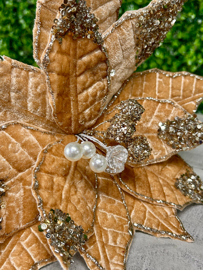 22 Inch Taupe Glitter Sequin Poinsettia