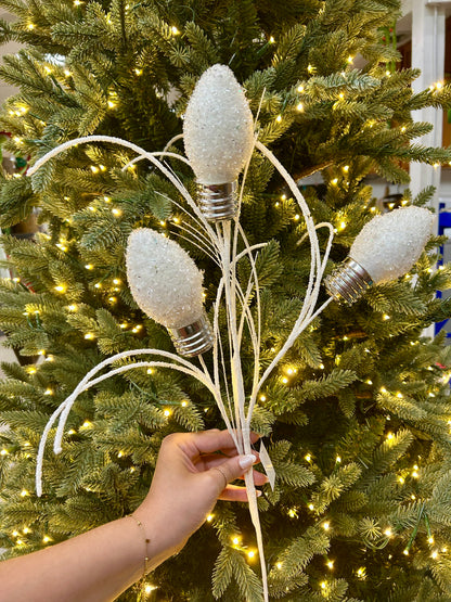 28 Inch White Tinsel Bulb Spray
