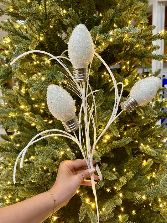 28 Inch White Tinsel Bulb Spray