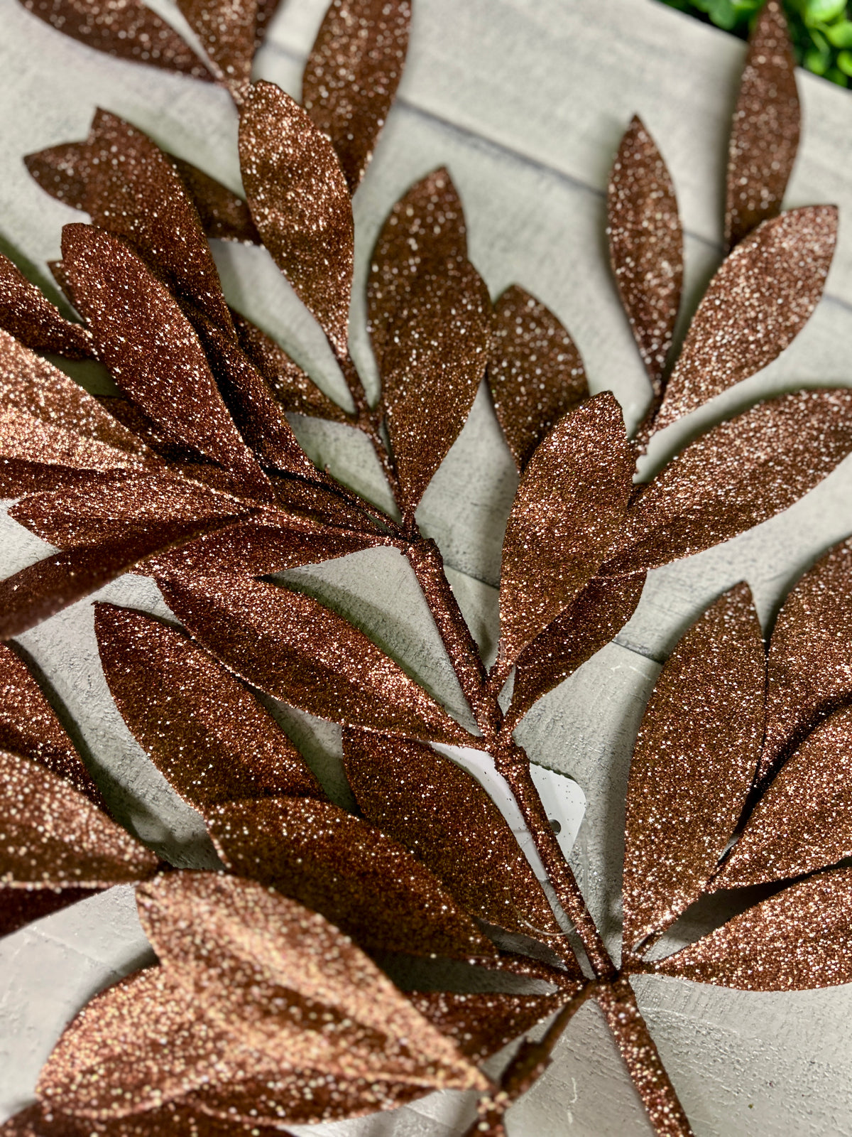 23 Inch Copper Brown Glitter Bay Leaf Spray