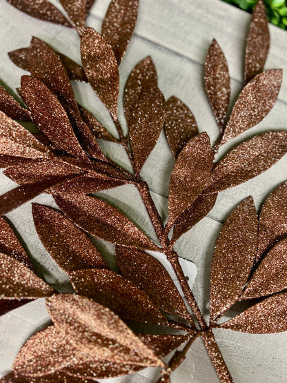 23 Inch Copper Brown Glitter Bay Leaf Spray