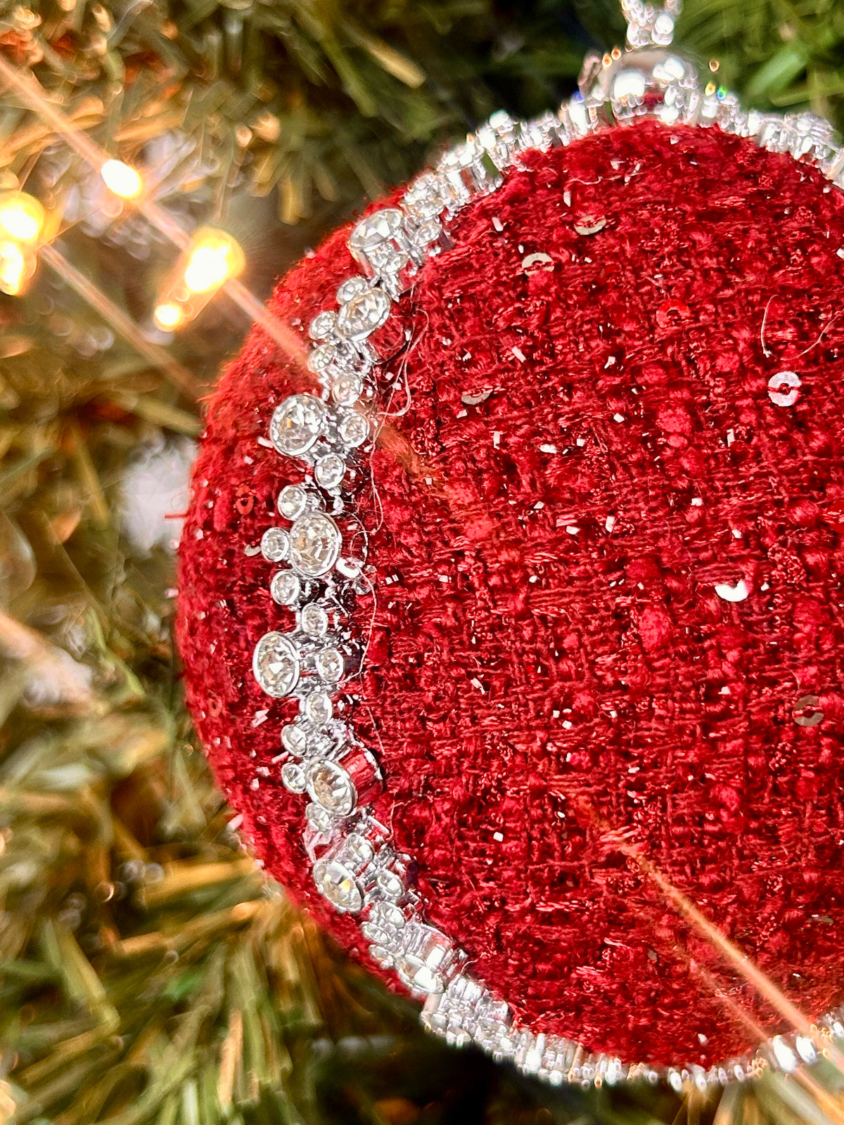 4 Inch Red Diamond Yarn Ball Ornament