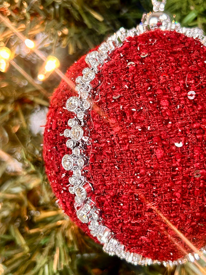 4 Inch Red Diamond Yarn Ball Ornament