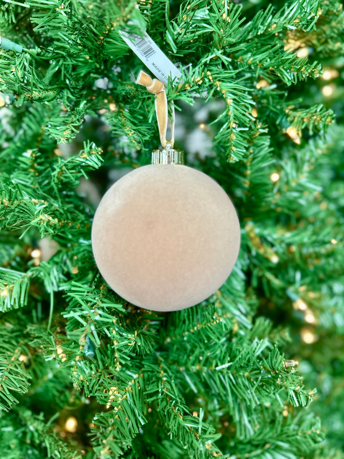 5 Inch Light Brown Flocked Ornament Ball