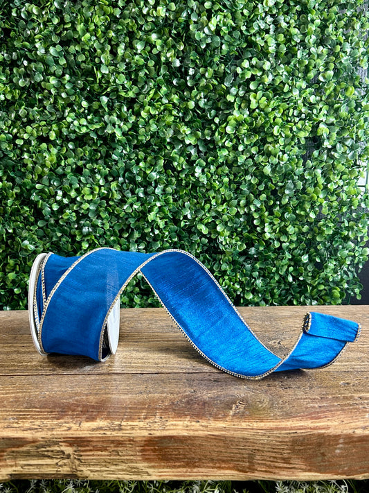 2.5 Inch By 10 Yard Royal Blue And Gold Dupioni Ribbon