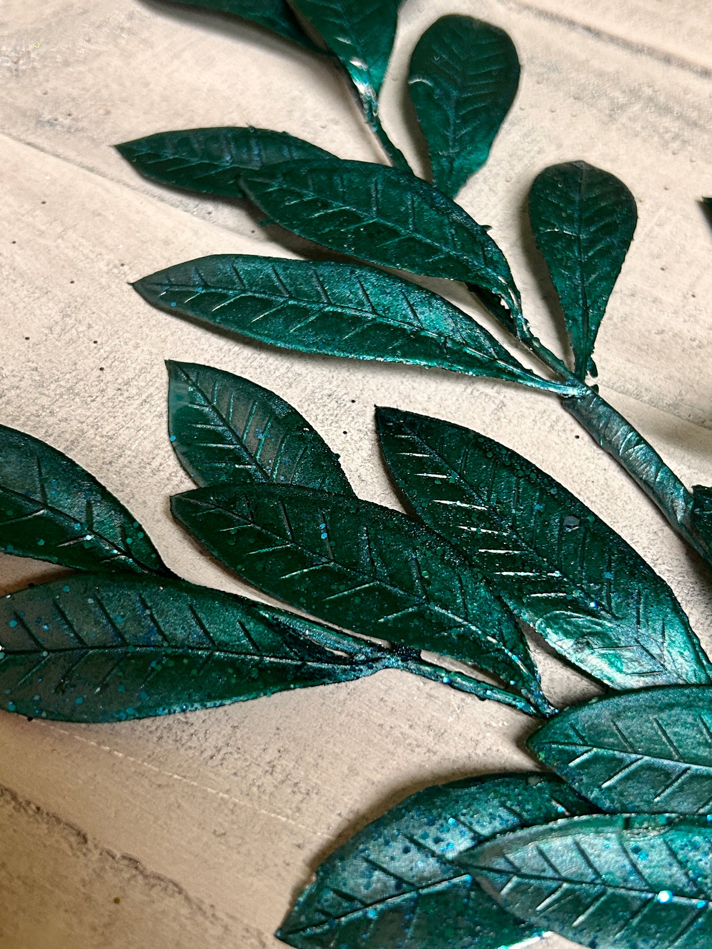 26 Inch Blue Metallic Bay Leaf Spray