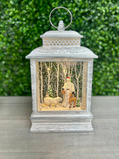 10.5 Inch Lighted Spinning Water Globe Lantern With Holiday Scene Two Styles