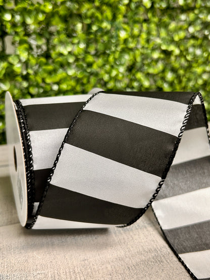2.5 Inch By 10 Yard Black And White Horizontal Stripes Ribbon