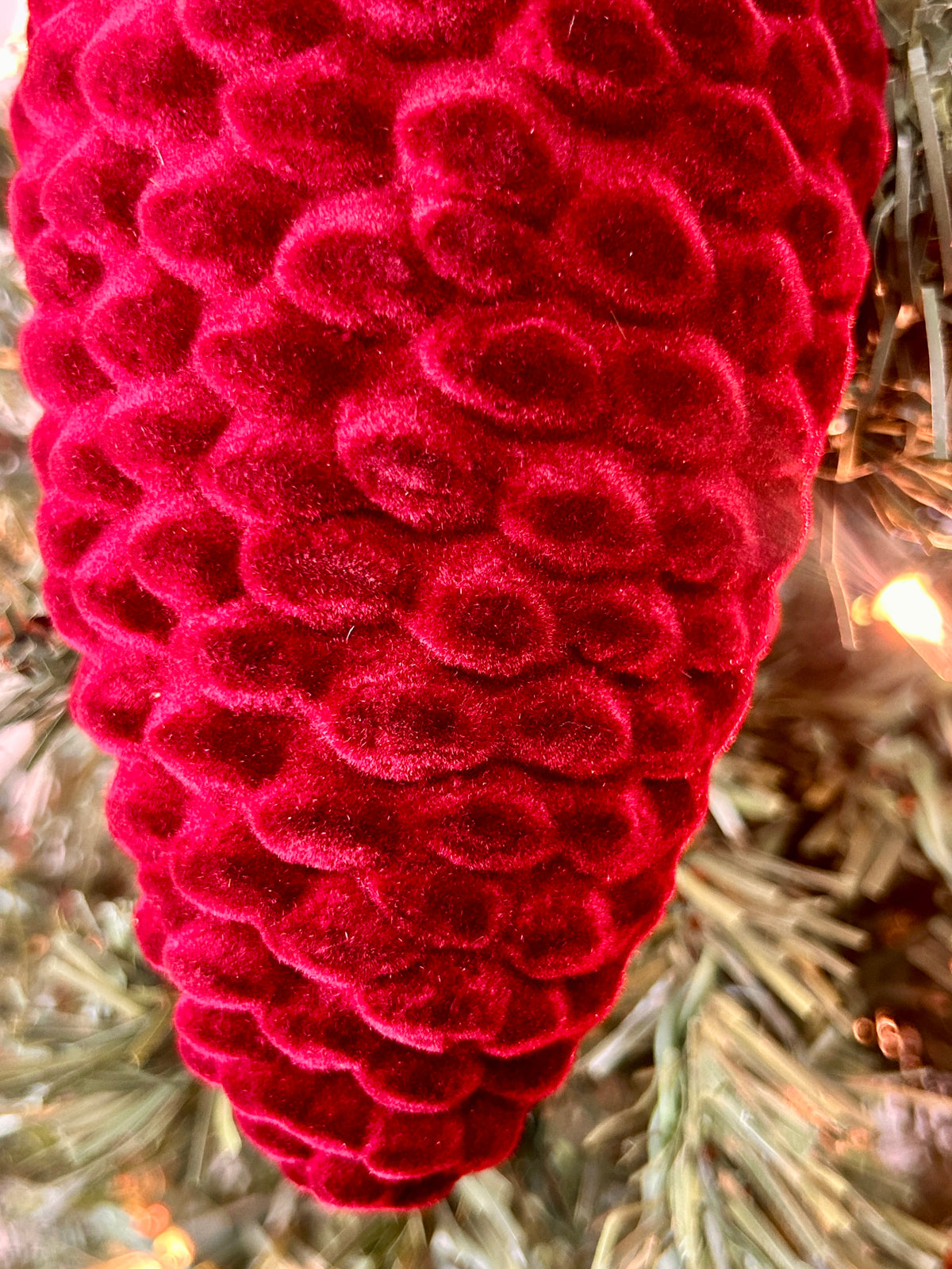 7 Inch Burgundy Velvet Flocked Pinecone Ornament