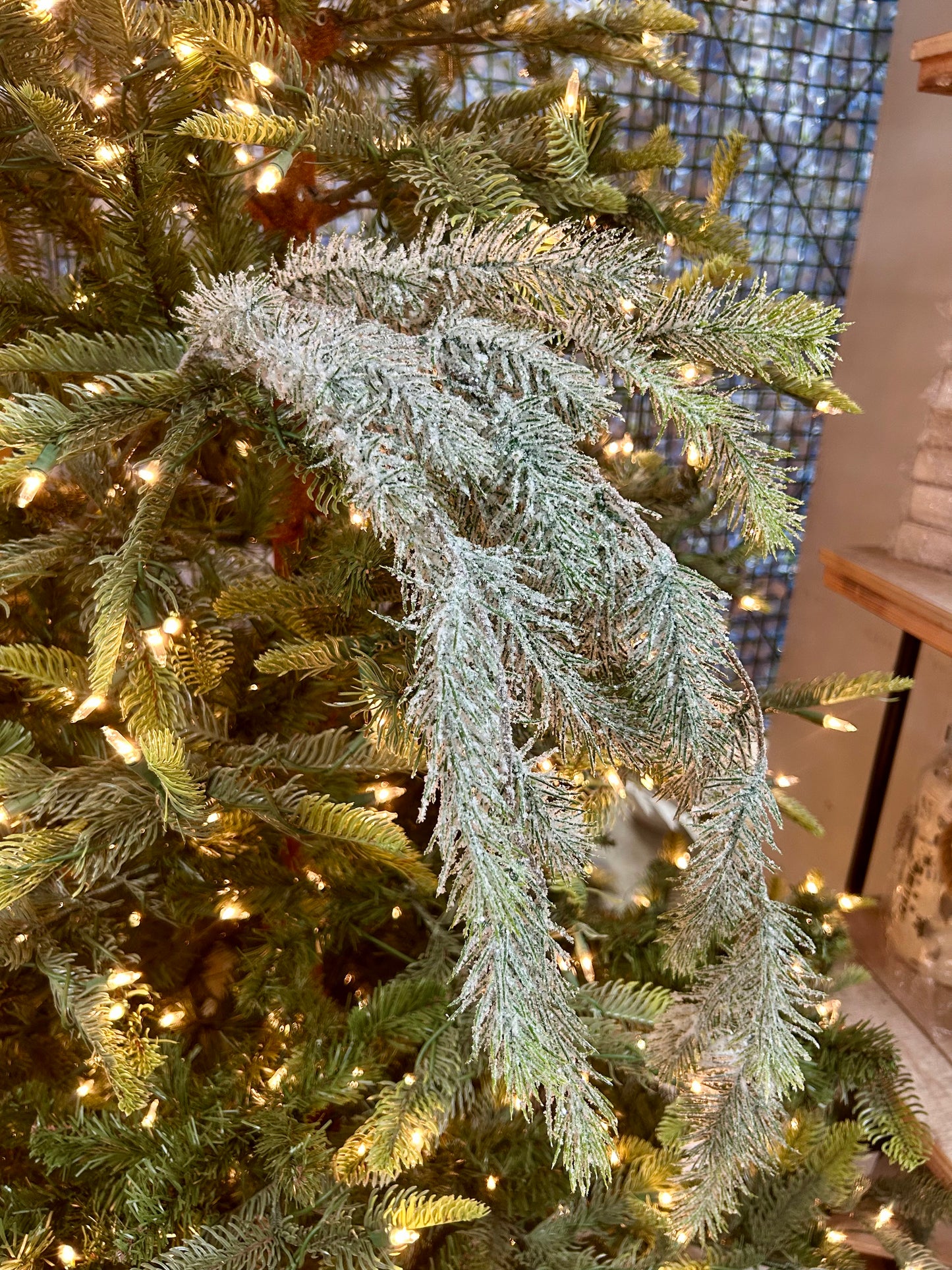 46 Inch White And Green Snow Pine Spray