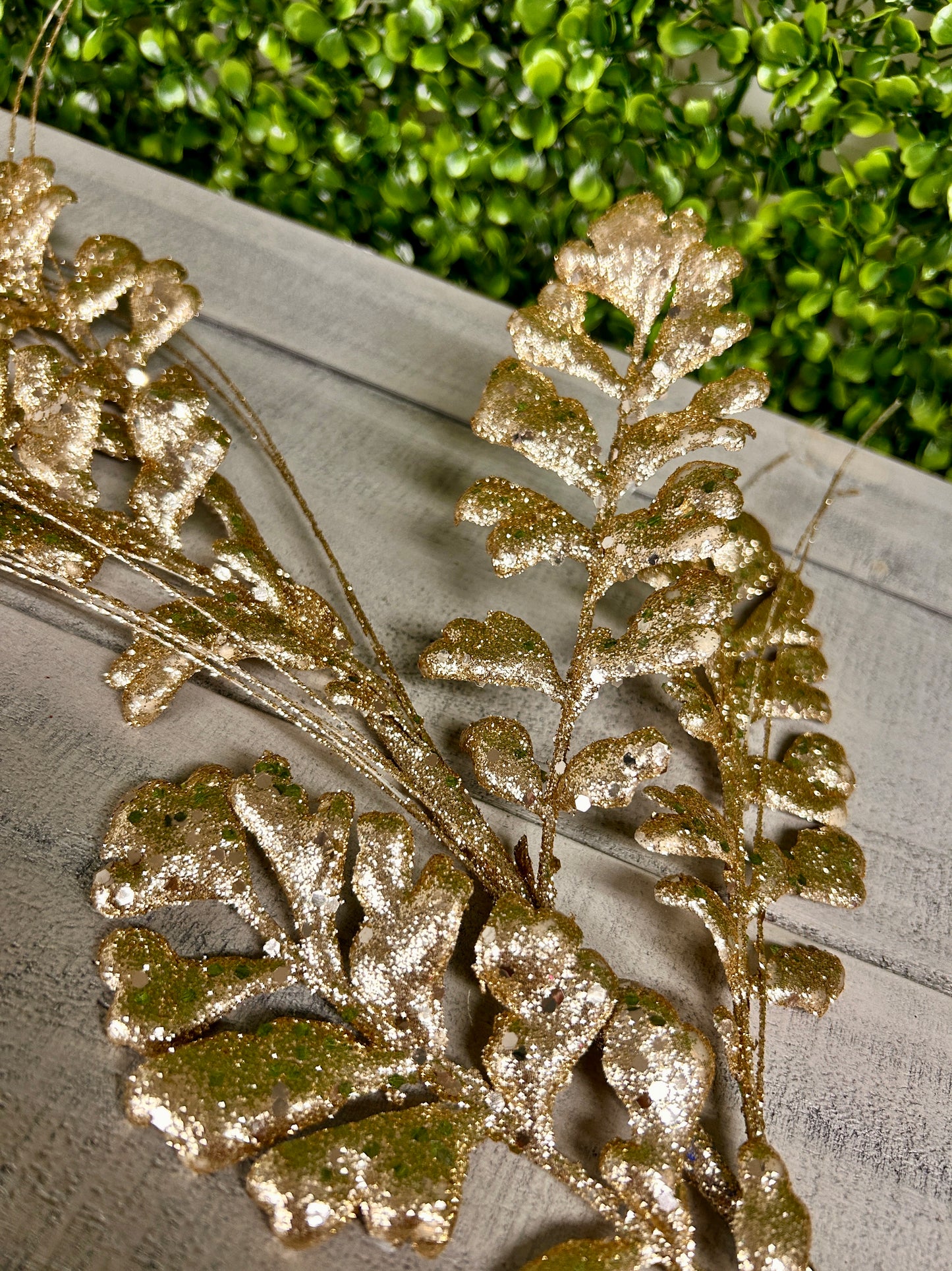 29 Inch Champagne Glitter Sequin Forest Fern Spray