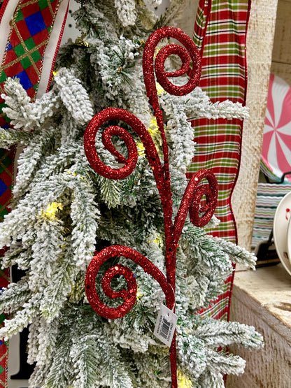 21 Inch Red Glitter Tubing Curly Spray