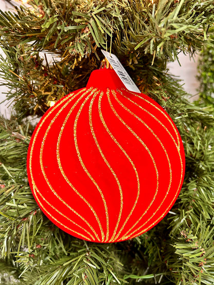 6 Inch Red And Gold Flocked Glitter Flat Ornament