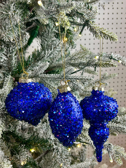 4.5-6.5 Inch Royal Blue Bead And Glitter Ornament Three Styles