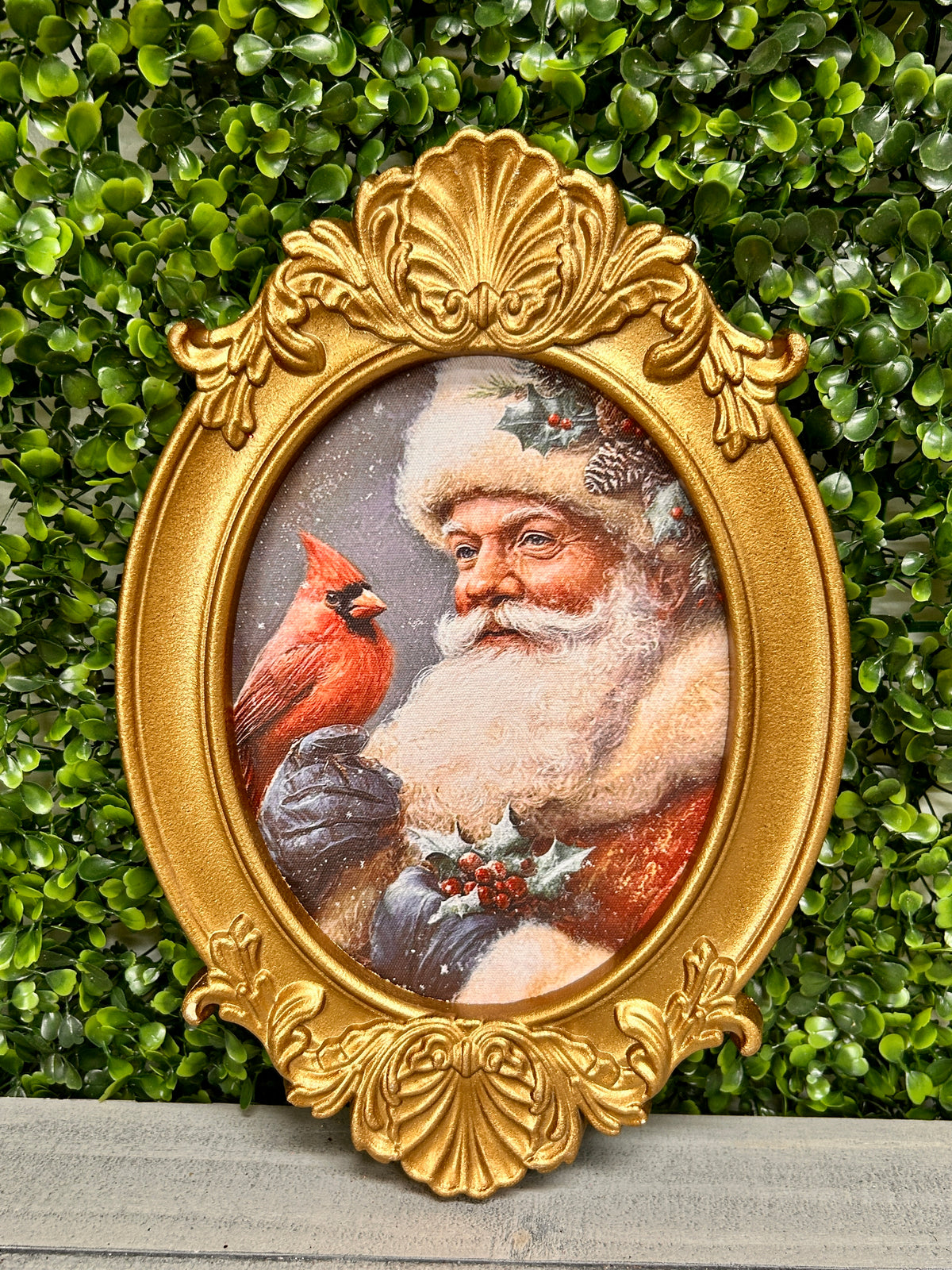 8 By 12 Inch Gilded Frame Santa And Cardinal Art Two Styles