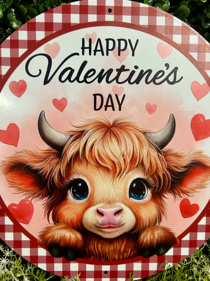 12 Inch Metal Happy Valentine's Day Cow Sign