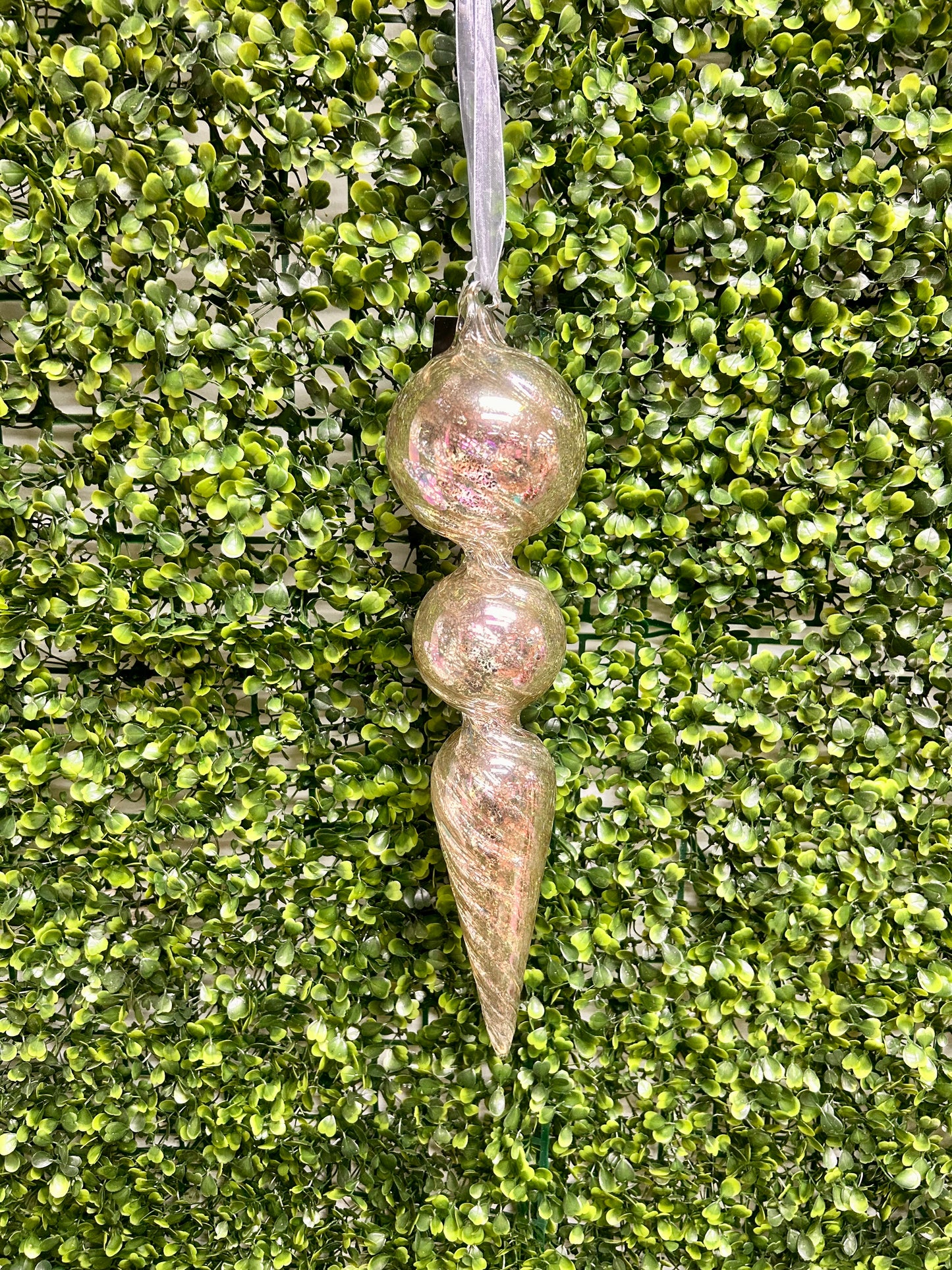 12.5 Inch Silver Iridescent Mercury Double Ball Finial Glass Ornament