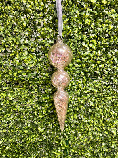 12.5 Inch Silver Iridescent Mercury Double Ball Finial Glass Ornament