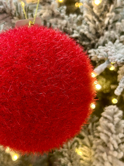 4 Inch Red Flocked Glitter Ornament Ball