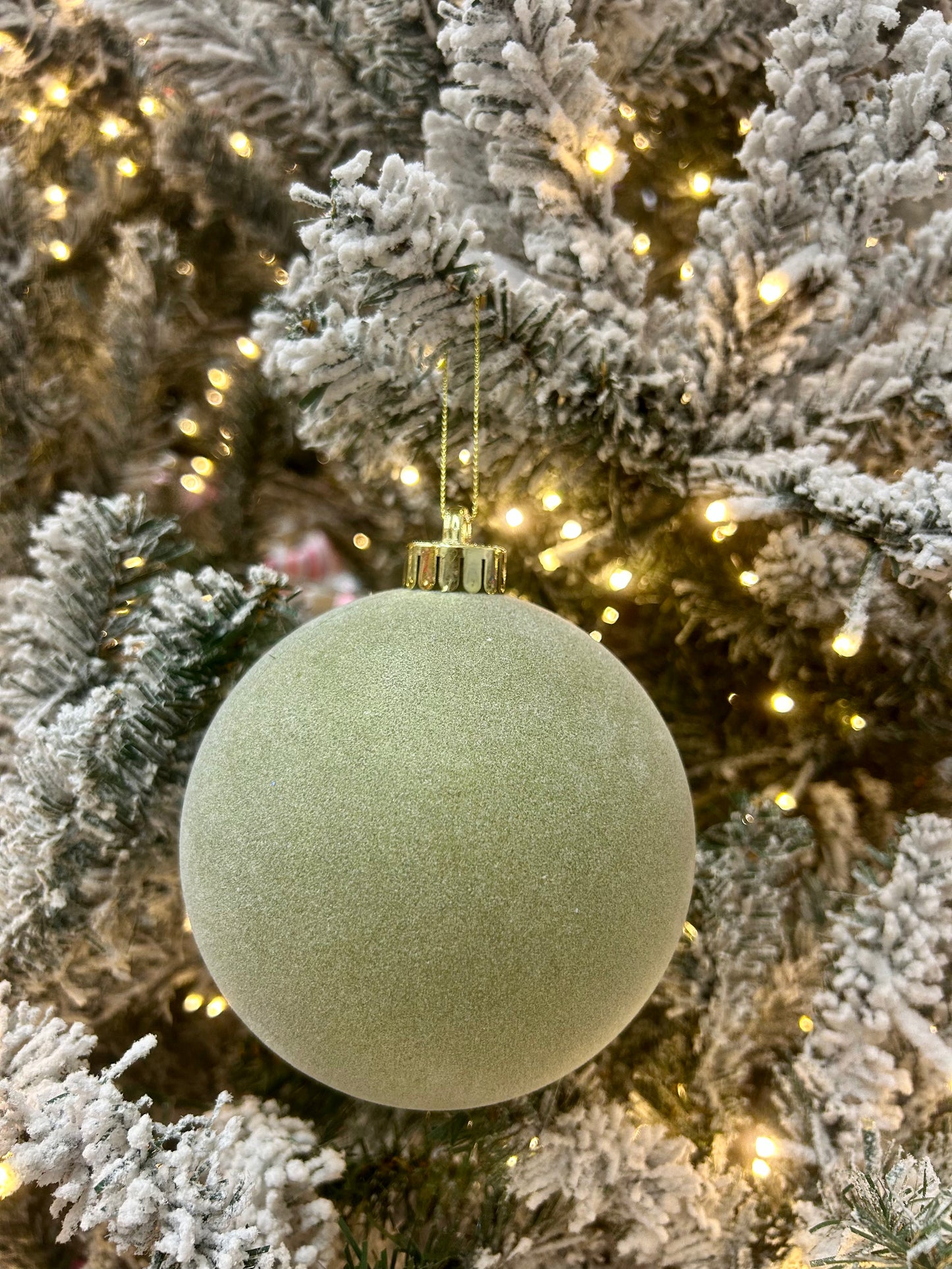 5 Inch Sage Green Smooth Flocked Ball Ornament