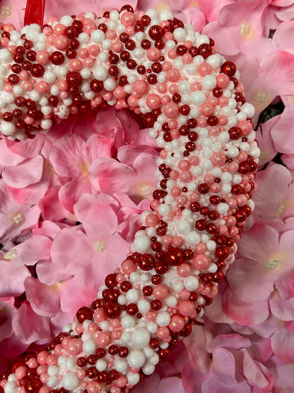 9.5 Inch White Pink And Red Glittered Heart Ornament