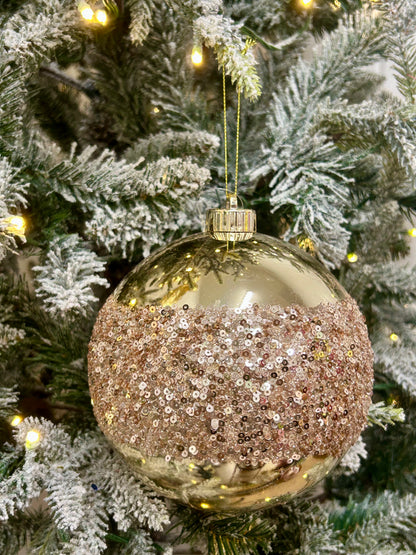 6 Inch Champagne Sequin Ball Ornament