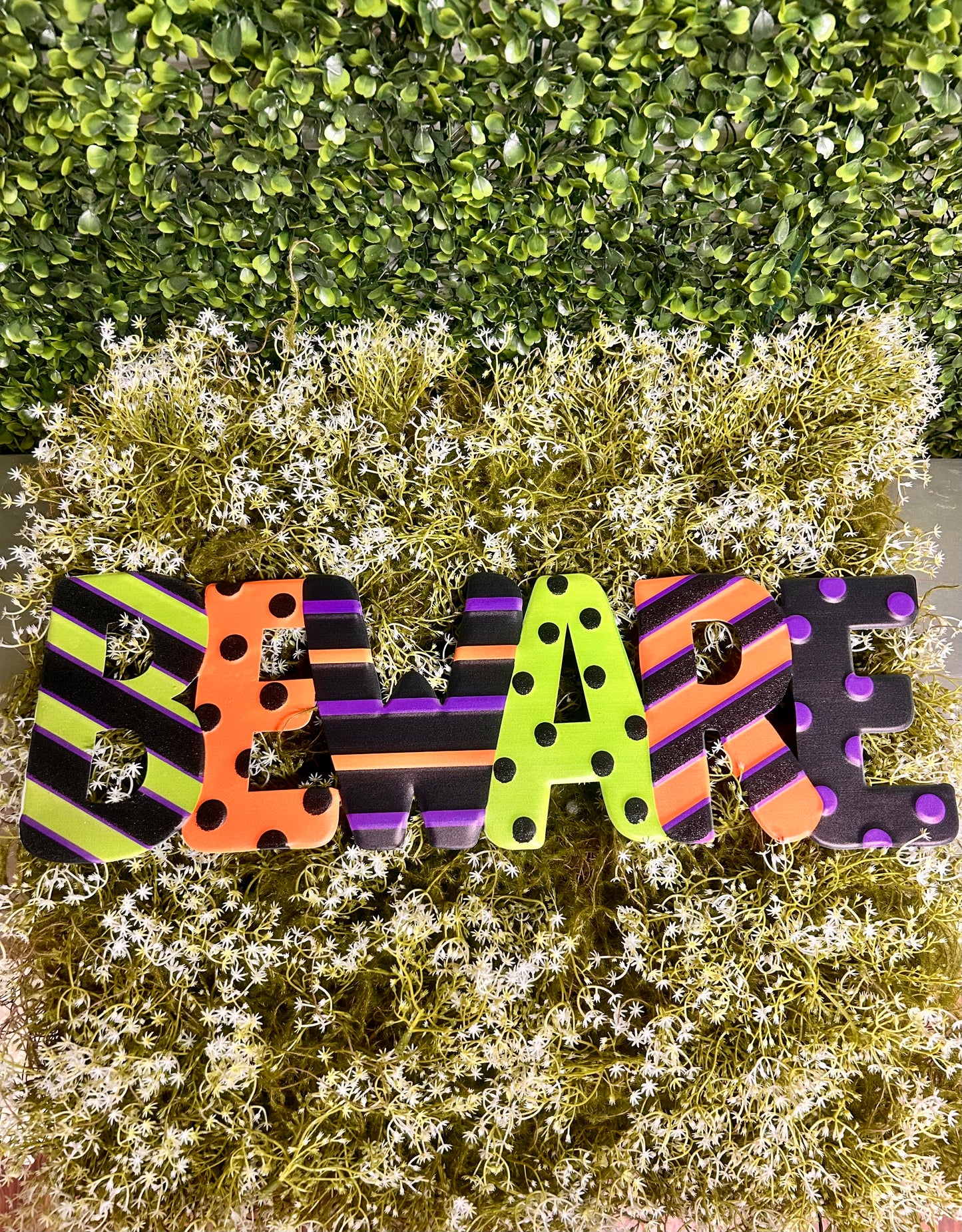 19 Inch Purple Green And Orange Beware Metal Embossed Sign