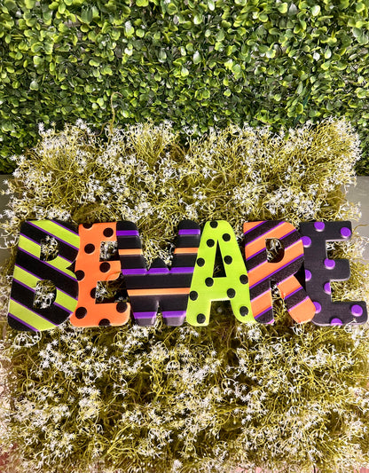 19 Inch Purple Green And Orange Beware Metal Embossed Sign