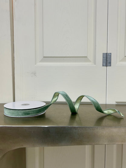 7/8 Inch By 10 Yard Sage Green Deluxe Velvet With Satin Backing Ribbon