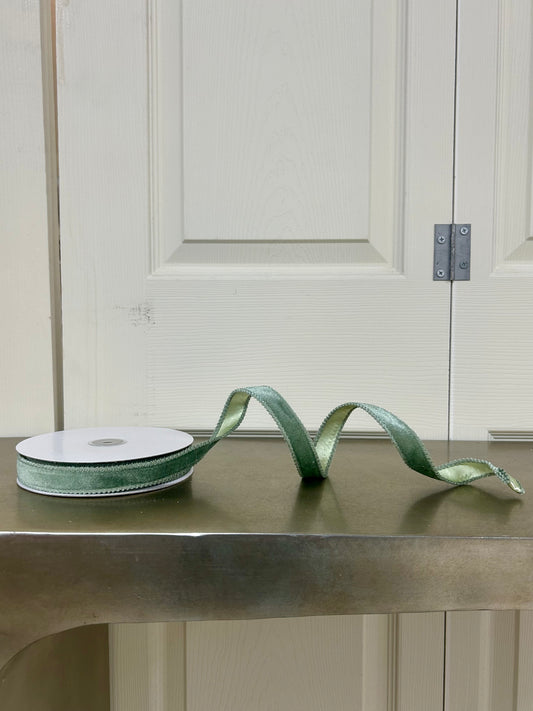 7/8 Inch By 10 Yard Sage Green Deluxe Velvet With Satin Backing Ribbon