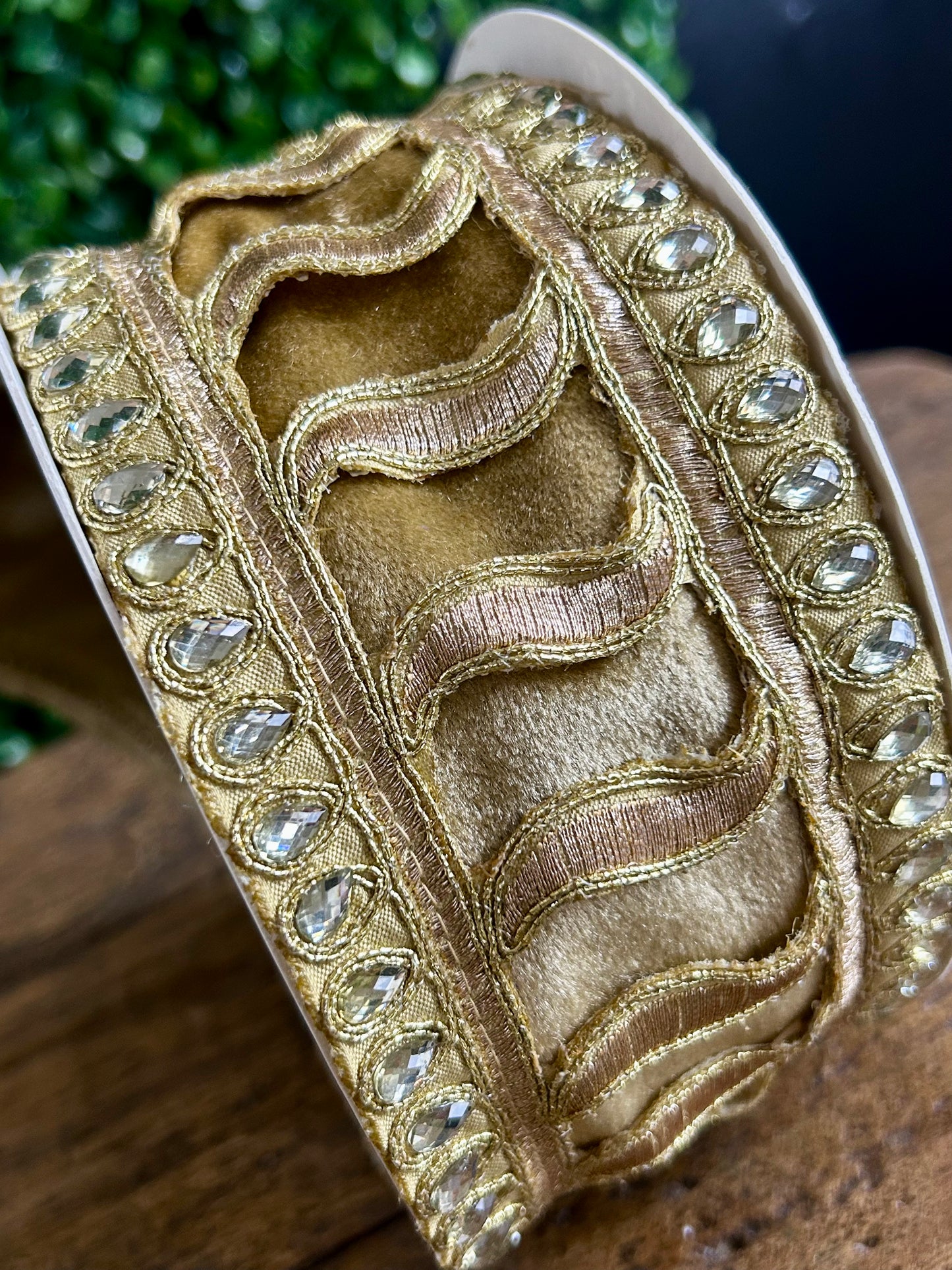 2.5 Inch By 5 Yard Champagne Jeweled Trim Elegance Velvet Ribbon