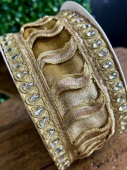 2.5 Inch By 5 Yard Champagne Jeweled Trim Elegance Velvet Ribbon