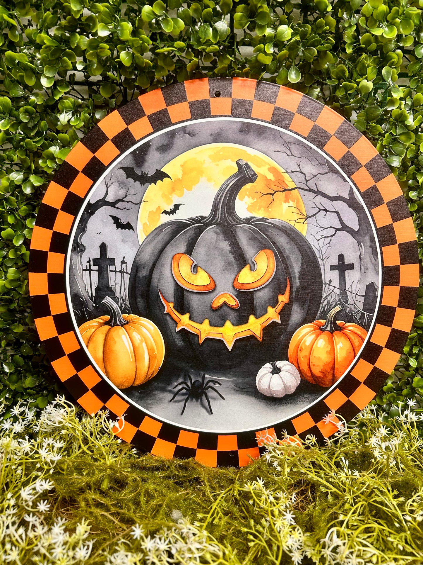 12 Inch Orange And Black Jack-O-Lantern And Moon Sign