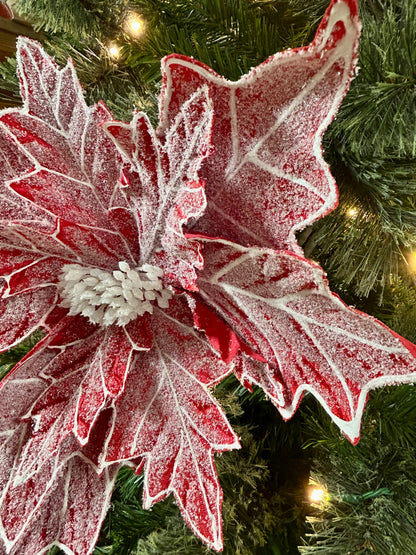 27 Inch Red Snow Covered Poinsettia Stem