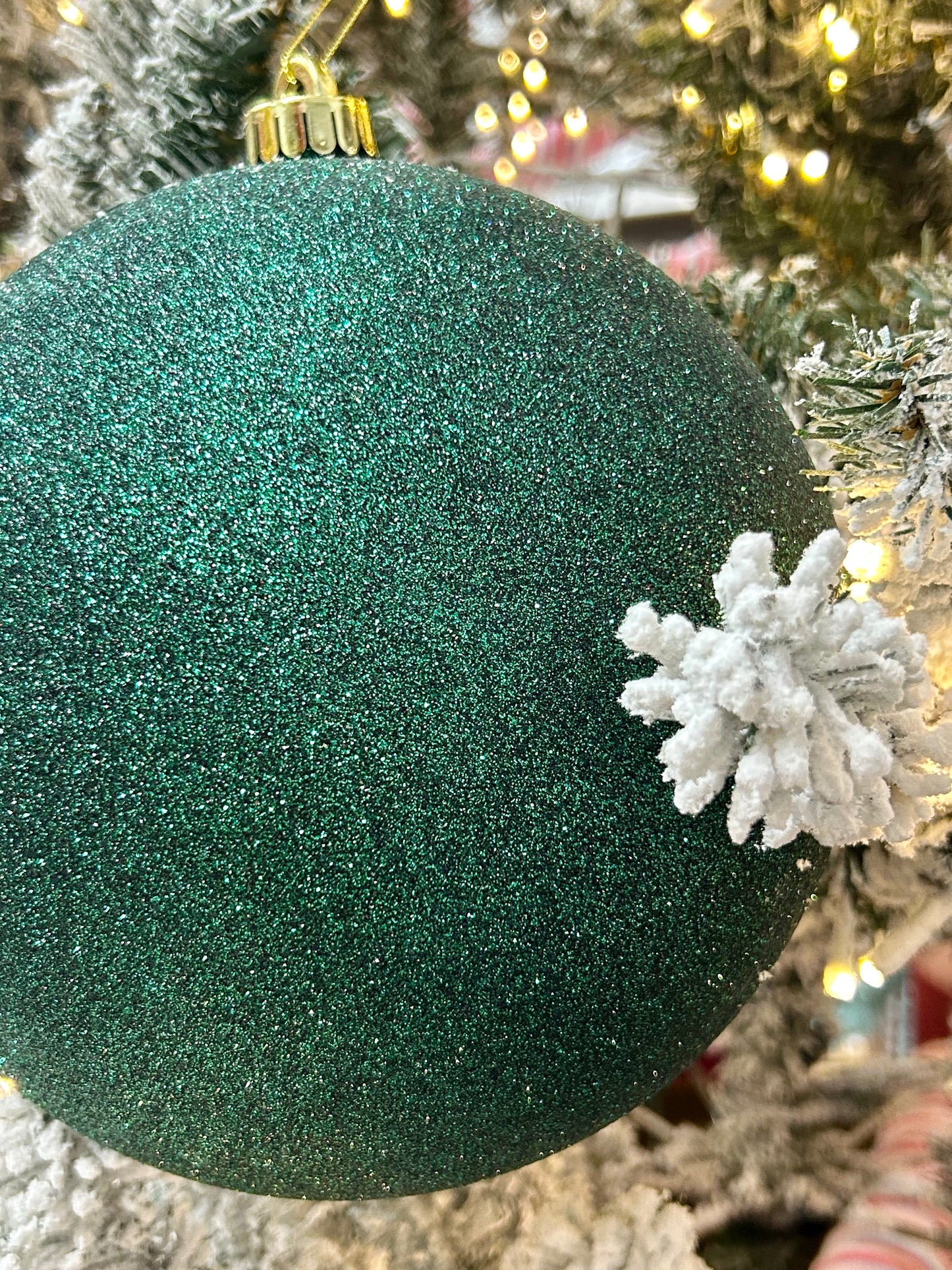 8 Inch Hunter Green Glittered Ball Ornament