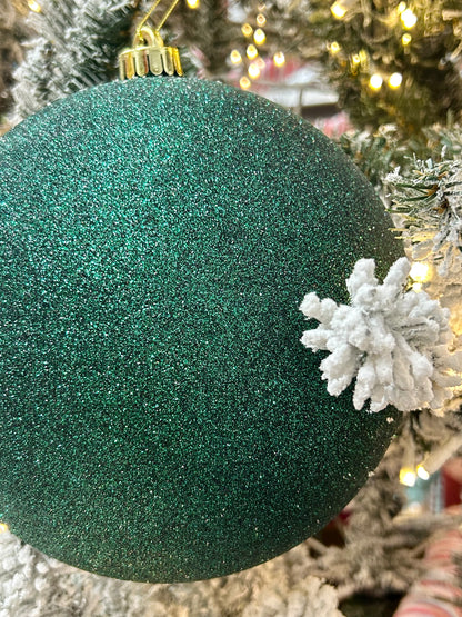 8 Inch Hunter Green Glittered Ball Ornament
