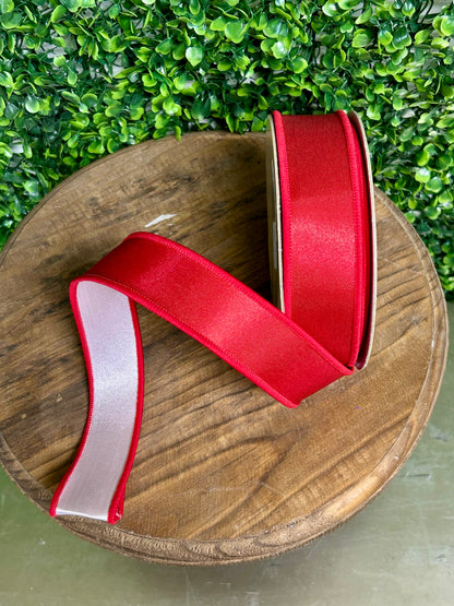 1.5 Inch By 10 Yard Red With White Backing Satin Fused Ribbon