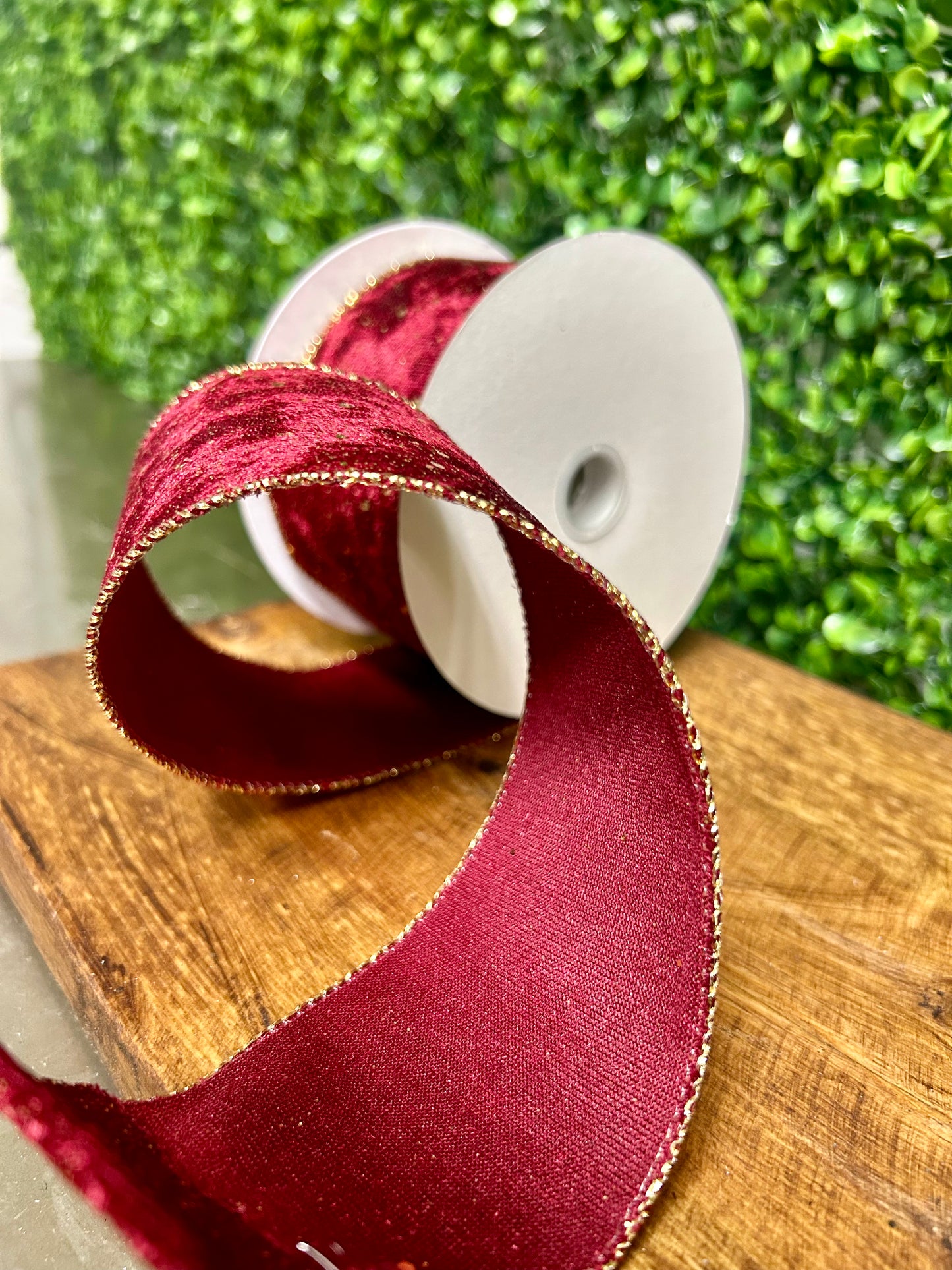 2.5 Inch By 10 Yard Burgundy And Gold Speckled Velvet Ribbon