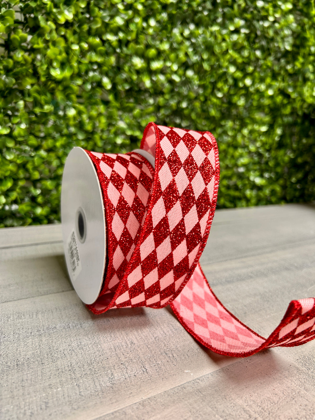 1.5 Inch By 10 Yard Rose Pink And Red Glitter Harlequin Ribbon