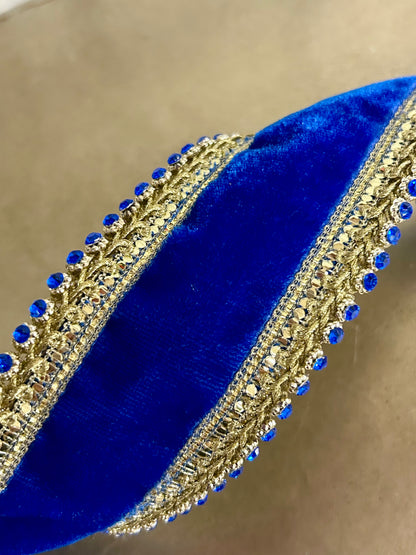 2.5 Inch By 5 Yards Royal Blue Velvet Petite Jewel Edge Ribbon