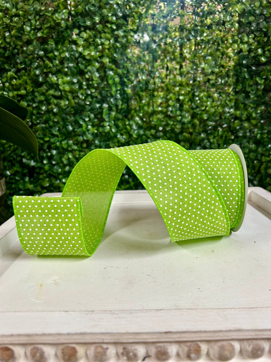 2.5 Inch By 10 Yards Lime Green And White Raised Swiss Dots On Royal Ribbon