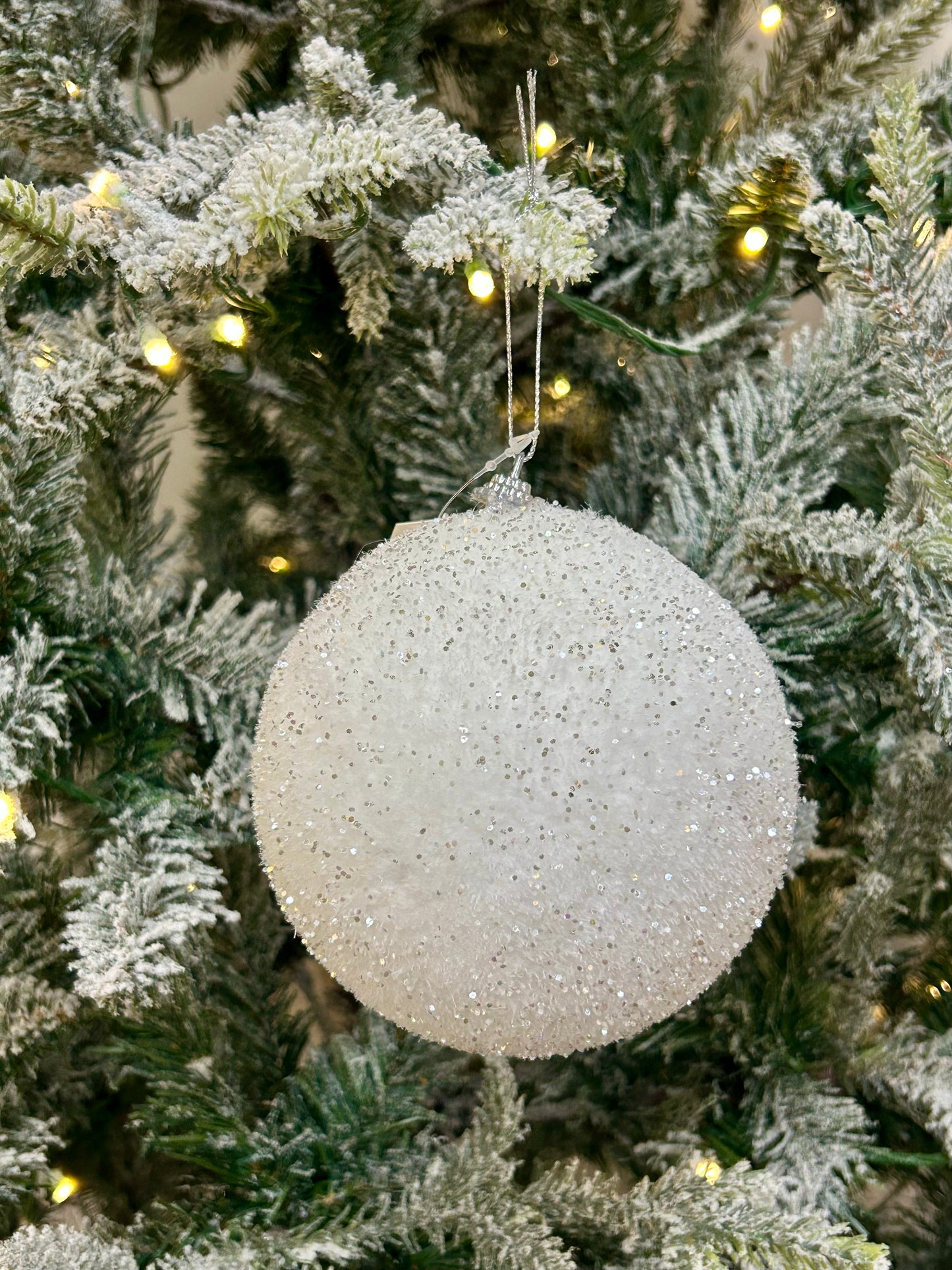 5 Inch White Snow Ball Ornament