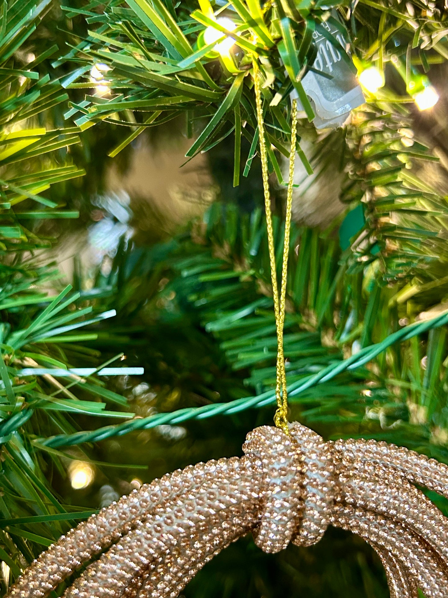 5.5 Inch Rose Gold Sparkle Bow With Bells Ornament