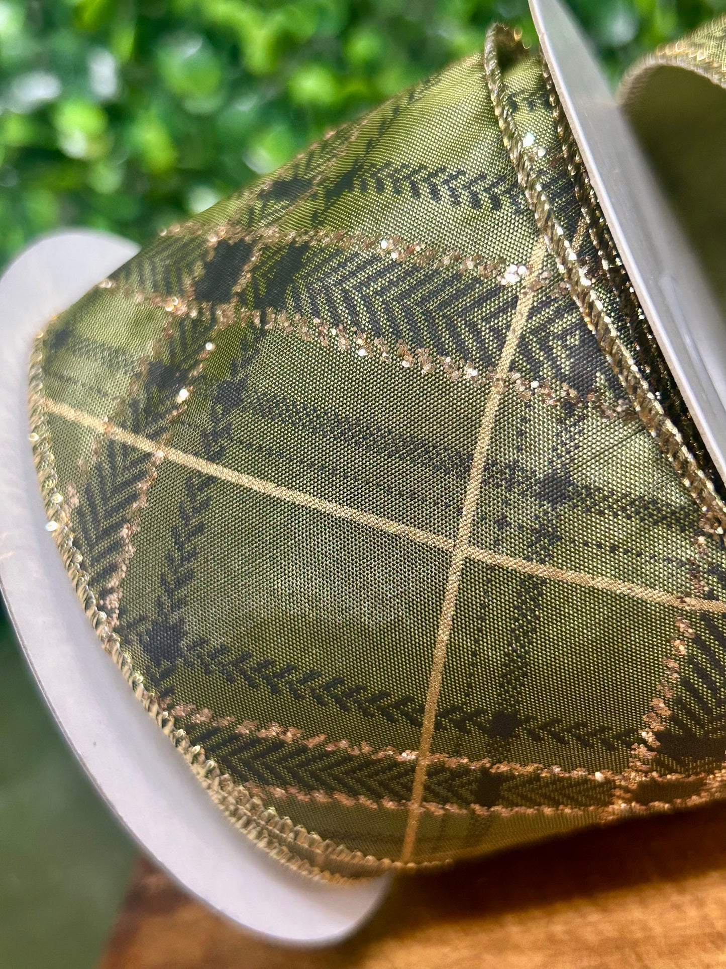 2.5 Inch By 10 Yard Green And Gold Christmas Plaid Ribbon