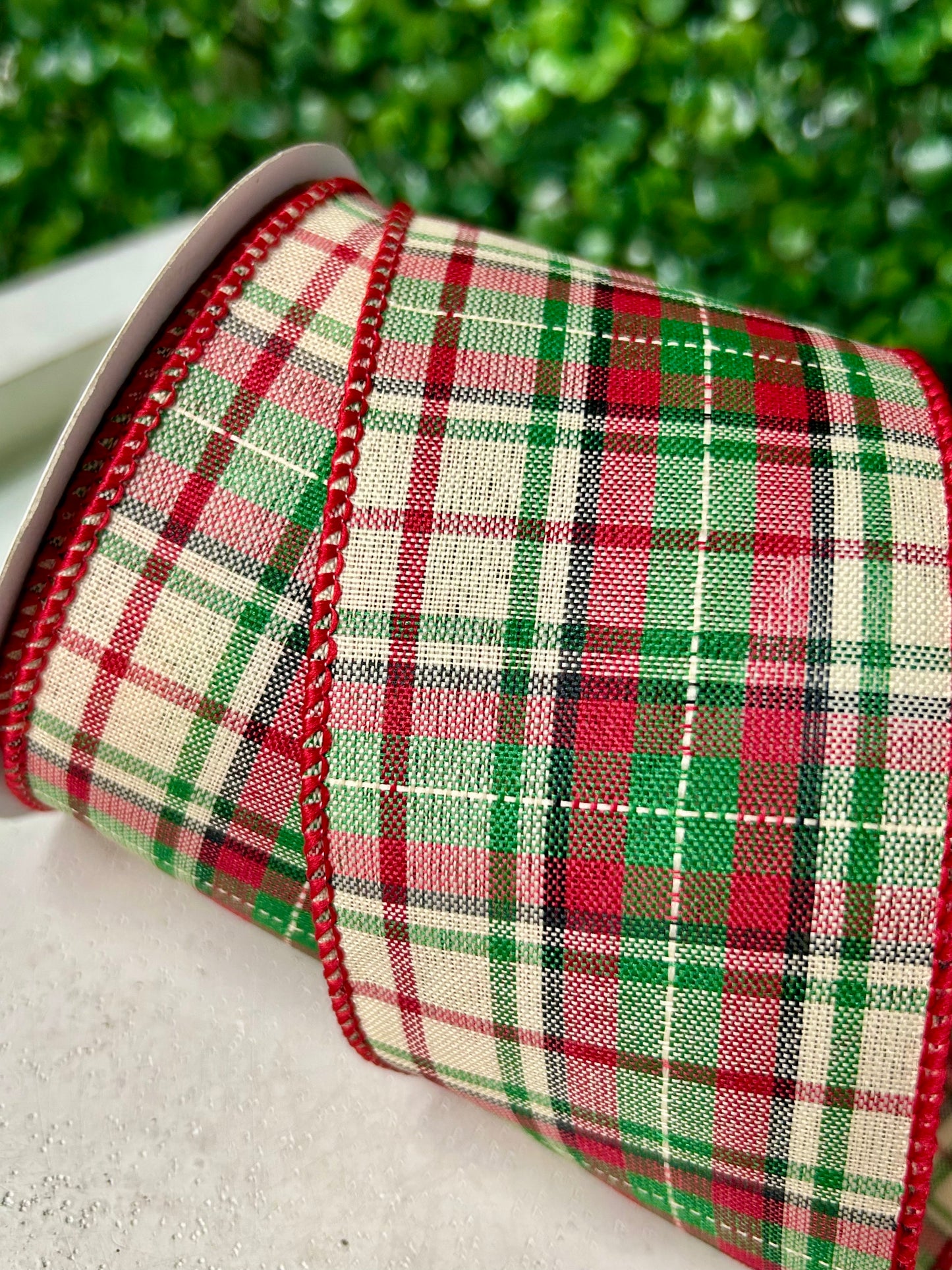 2.5 Inch By 10 Yard Red Cream Green And Black Woven Plaid Ribbon