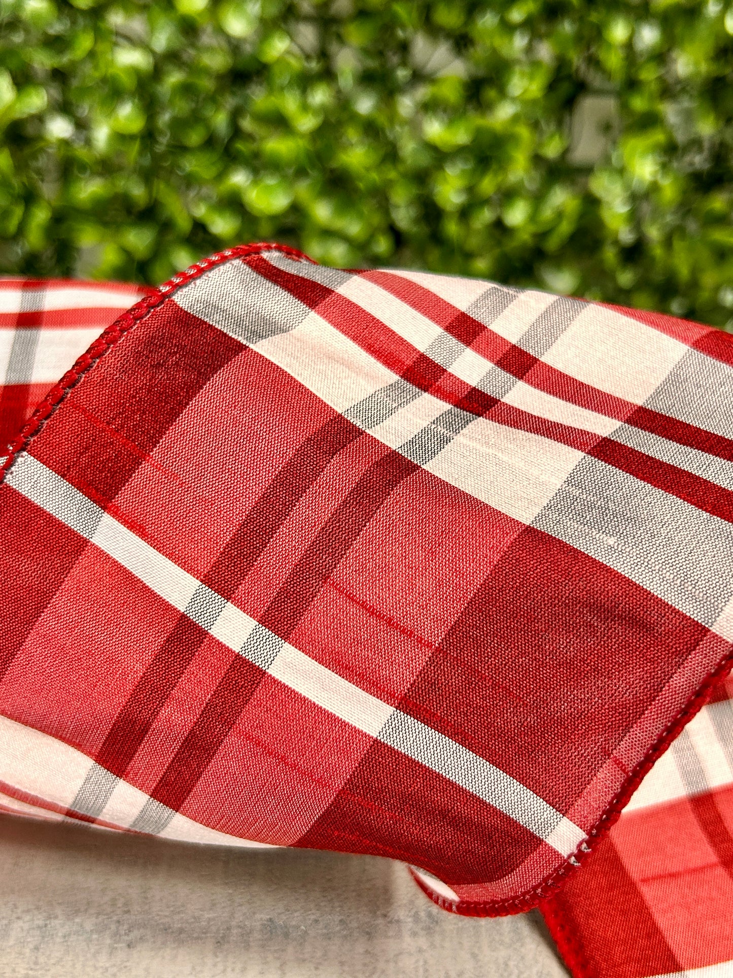 4 Inch By 10 Yard Red And Silver Grand Dupioni Plaid Ribbon