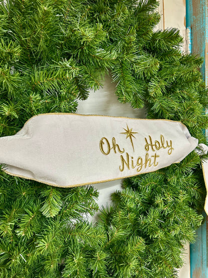 6 Inch By 70 Yard White Velvet Gold Embroidery O Holy Night Banner