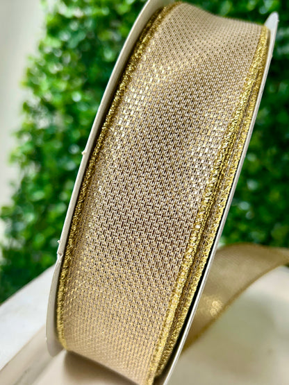 1.5 Inch By 50 Yard Gold Woven Metallic Ribbon