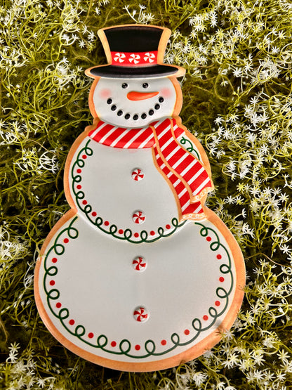 12 Inch Snowman Cookie With Stripe Scarf Metal Sign